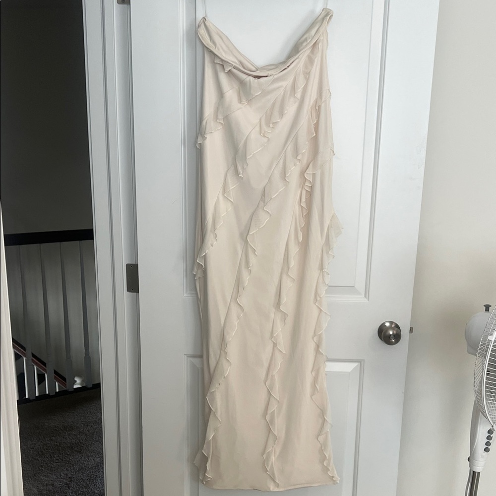 Oh Polly Nevali Strapless Ivory Dress with Ruffle Detail